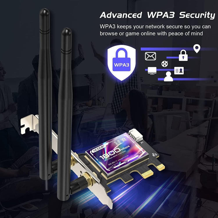EDUP EP-9658 PCI-E WiFi 6 Card AX1800M Bluetooth 5.2 Adapter for Desktop PC, 2.4GHz/5.8GHz Dual Band Wireless PCI-E Internal Network Card EDUP EP-9658 PCI-E WiFi 6 Card AX1800M Bluetooth 5.2 Adapter for Desktop PC, 2.4GHz/5.8GHz Dual Band Wireless PCI-E Internal Network Card